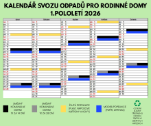 Kalendář svozu odpadů pro&nbsp;rodinné domy I. pololetí 2026